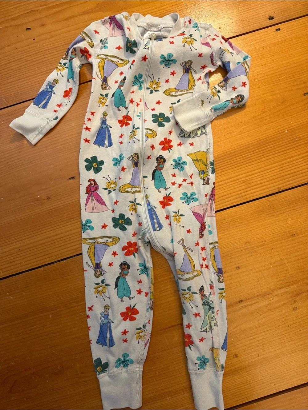 Hanna Andersson Light Blue Zip-Front Pajamas with Princess & Floral Print